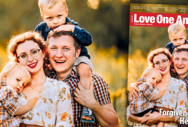 A happy family against the backdrop of a meadow. Love One Another 3-2026