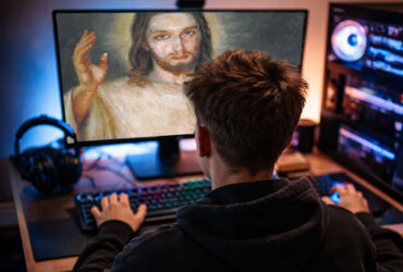 a boy before a screen